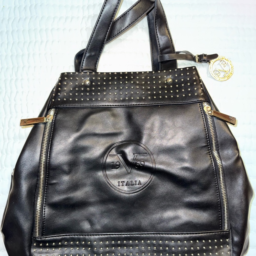 V Italia Black Studded Shoulder Bag